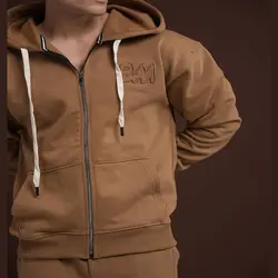 ست سویشرت و شلوار مردانه با گلدوزی BM قهوه ای روشن