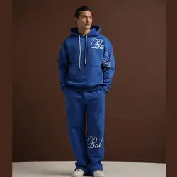 ست هودی و شلوار اسلش مردانه سه نخ خارخورده آبی