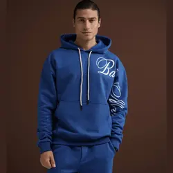 ست هودی و شلوار اسلش مردانه سه نخ خارخورده آبی