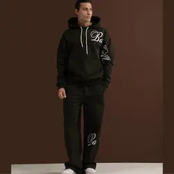 ست هودی و شلوار اسلش مردانه سه نخ خارخورده سبزتیره