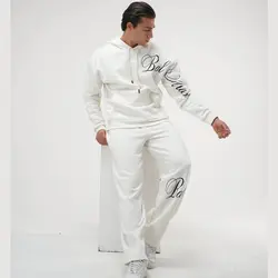 ست هودی و شلوار اسلش مردانه سه نخ خارخورده سفید