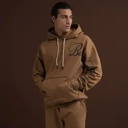 ست هودی و شلوار اسلش مردانه سه نخ خارخورده قهوه ای روشن