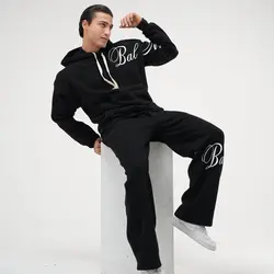 ست هودی و شلوار اسلش مردانه سه نخ خارخورده مشکی