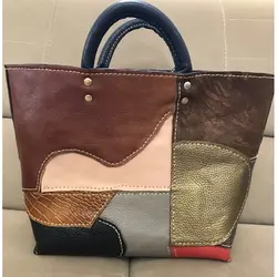کیف دستی زنانه چرم طبیعی طرح تکه دوزی R.J