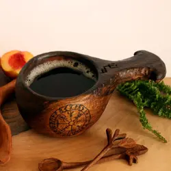 لیوان چوبی (کوکسا) طرح وایکینگ سوخته نگاری