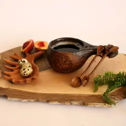 لیوان چوبی (کوکسا) طرح وایکینگ سوخته نگاری
