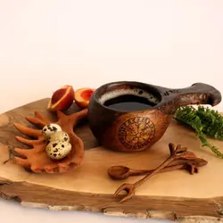 لیوان چوبی (کوکسا) طرح وایکینگ سوخته نگاری
