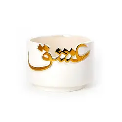 ظرف سرامیکی با لعاب طلا طرح عشق