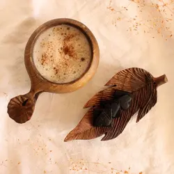 لیوان چوبی (کوکسا) طرح برگ نیلوفر آبی