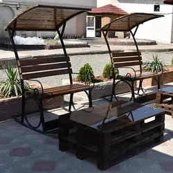 نیمکت چوبی فلزی سایباندار