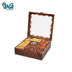 پک هدیه لوکس آجیل و زعفران با جعبه چوبی