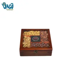 پک هدیه لوکس آجیل و زعفران با جعبه چوبی