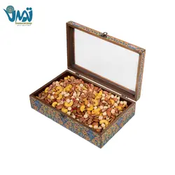 پک هدیه آجیل نفیس با جعبه چوبی طرح سنتی