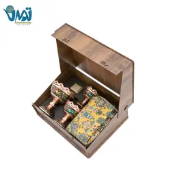 پک هدیه سازمانی صنایع دستی ترمه ابریشم و آجیل خوری مس و تشعیر