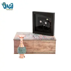 پک گلدان فیروزه کوب و تابلو نقره طرح گل