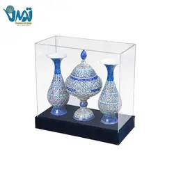 پک گلدان و شکلات خوری میناکاری و جعبه پلکسی و جیر