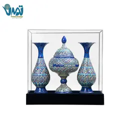 پک گلدان و شکلات خوری میناکاری و جعبه پلکسی و جیر