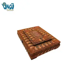 کتاب اشعار عطار نیشابوری (هفت شهر عشق) - منطق الطیر دست ساز چرم و ترمه همراه با جعبه چوبی دست ساز