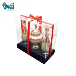 پک گلدان و شکلات خوری مس و خاتم و باکس پلکسی