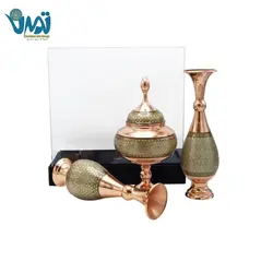 پک گلدان و شکلات خوری مس و خاتم و باکس پلکسی