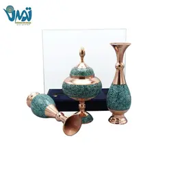 پک گلدان و شکلات خوری مس و فیروزه و باکس پلکسی