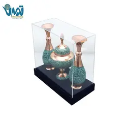 پک گلدان و شکلات خوری مس و فیروزه و باکس پلکسی