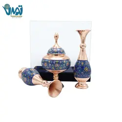 پک گلدان و شکلات خوری مس و پرداز و باکس پلکسی