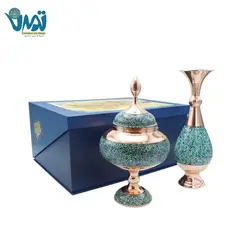 پک هدیه لوکس گلدان و شکلات خوری مس و فیروزه کوب میراث