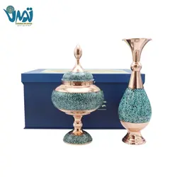 پک هدیه لوکس گلدان و شکلات خوری مس و فیروزه کوب میراث