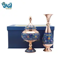 پک هدیه لوکس گلدان و شکلات خوری مس و پرداز میراث