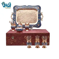 پک هدیه لوکس ست چای خوری مس و پرداز با باکس ترمه