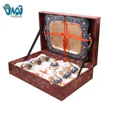 پک هدیه لوکس ست چای خوری مس و پرداز با باکس ترمه