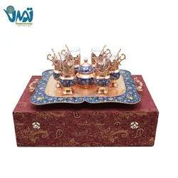 پک هدیه لوکس ست چای خوری مس و پرداز با باکس ترمه