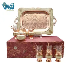 پک هدیه لوکس ست چای خوری مس و خاتم با باکس ترمه