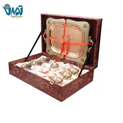 پک هدیه لوکس ست چای خوری مس و خاتم با باکس ترمه