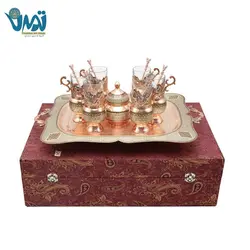 پک هدیه لوکس ست چای خوری مس و خاتم با باکس ترمه