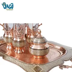 پک هدیه لوکس ست چای خوری مس و خاتم با باکس ترمه