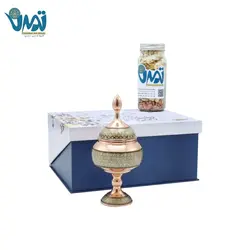 پک هدیه لوکس شکلات خوری مس و خاتم به همراه بانکه آجیل گلستان