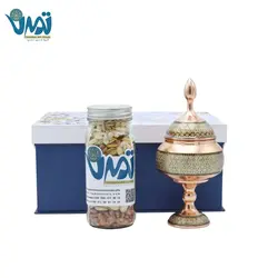 پک هدیه لوکس شکلات خوری مس و خاتم به همراه بانکه آجیل گلستان