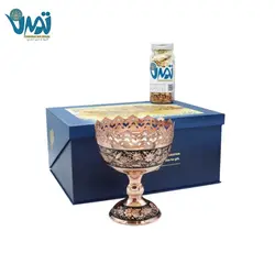پک هدیه لوکس آجیل خوری مس و الماس تراش به همراه بانکه آجیل میراث