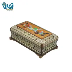 جعبه کارد و چنگال لولایی خاتم اعلا و نقاشی چوگان 26 سانتی