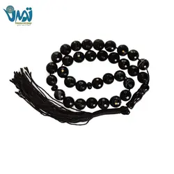 تسبیح سنگ عقیق مشکی طبیعی اصل و جعبه کاعذی طرح تذهیب