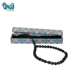 تسبیح سنگ عقیق مشکی طبیعی اصل و جعبه کاعذی طرح تذهیب