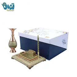 پک هدیه لوکس گلدان مس و خاتم و جاقلمی رومیزی خاتم کاری و خودکار
