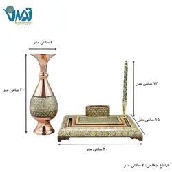 پک هدیه لوکس گلدان مس و خاتم و جاقلمی رومیزی خاتم کاری و خودکار