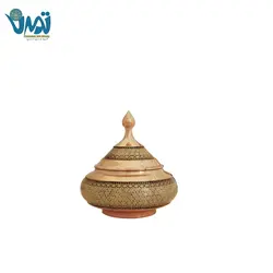 قندان شکلات خوری بدون پایه سفینه ای مس و خاتم 18 سانتی