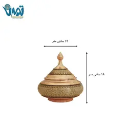 قندان شکلات خوری بدون پایه سفینه ای مس و خاتم 18 سانتی