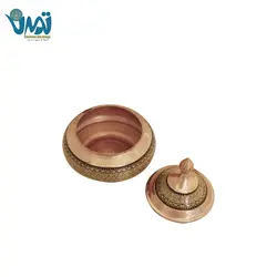 قندان شکلات خوری بدون پایه سفینه ای مس و خاتم 18 سانتی