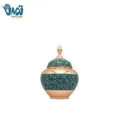 قندان شکلات خوری بدون پایه مس و فیروزه طرح سیب 20 سانتی