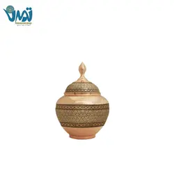 قندان شکلات خوری بدون پایه مس و خاتم طرح سیب 20 سانتی